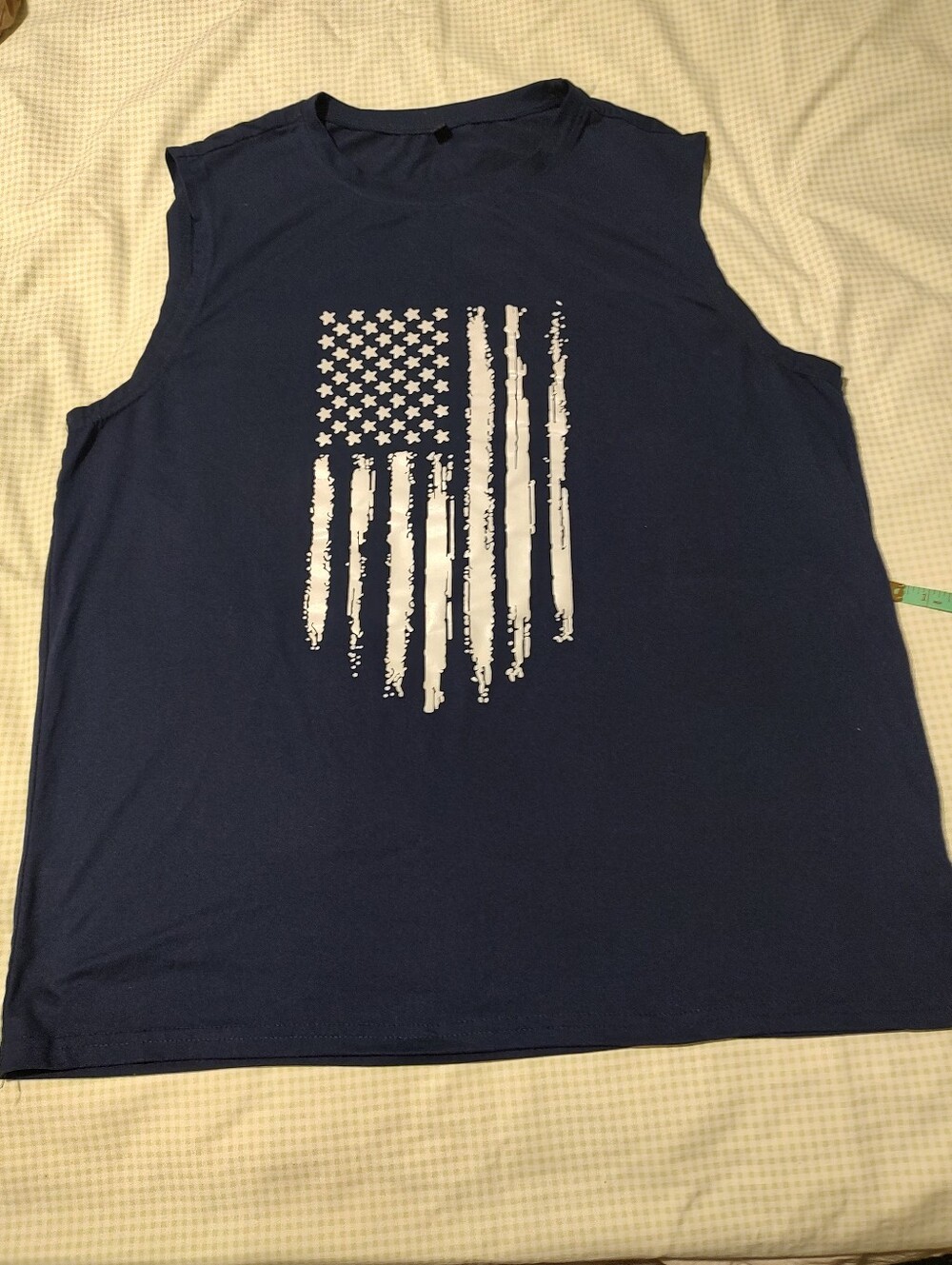 Mens Navy Blue Graphic Tank Top with Distressed Flag